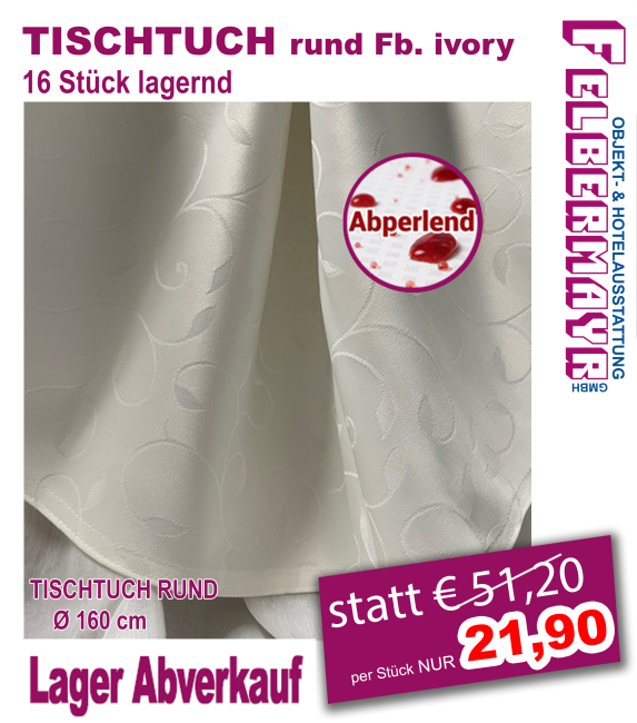 TISCHTUCH RUND Fb. ivory - abperlend!!!